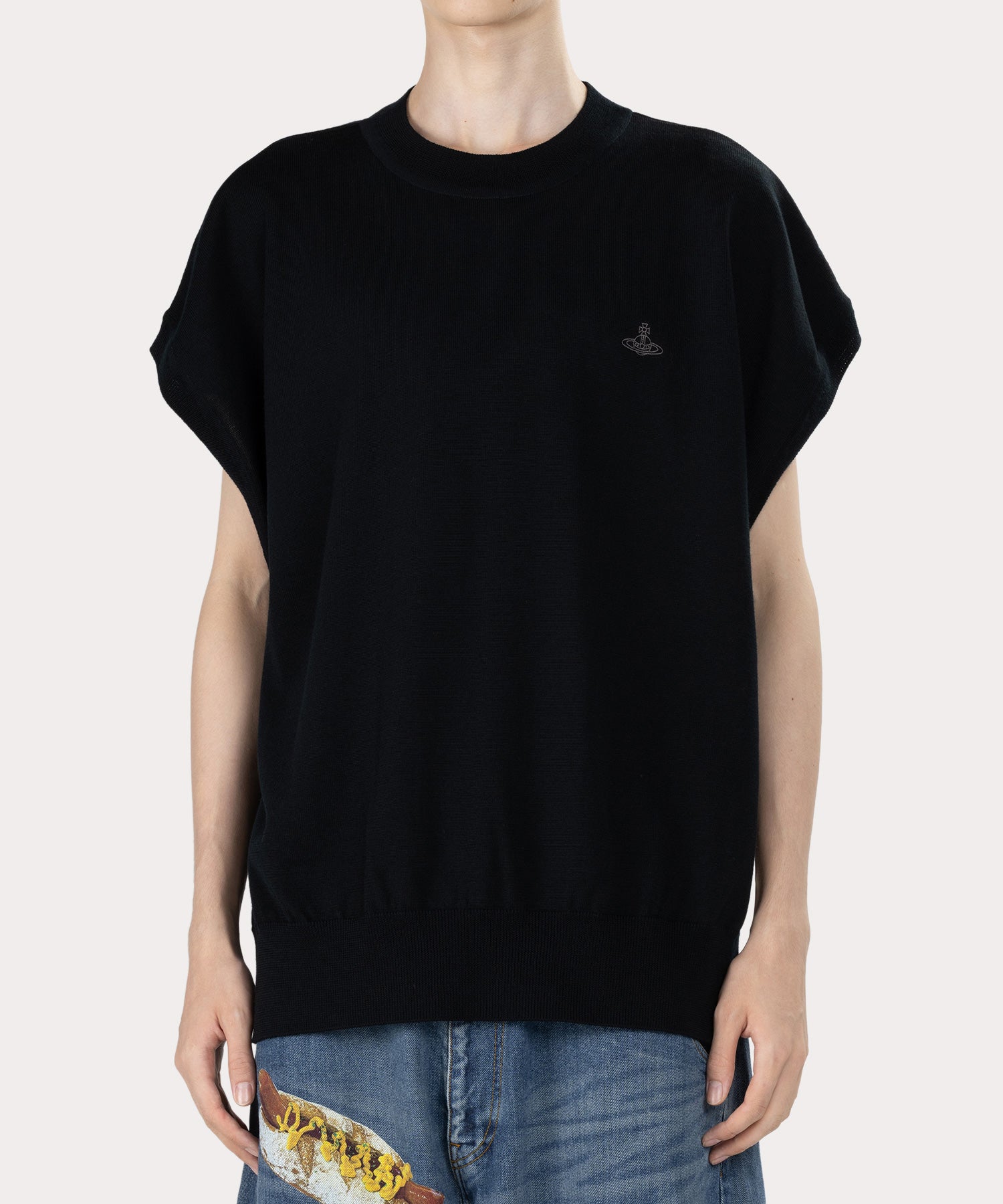 ワンポイントORB リラックスニットベスト(ブラック)（メンズ