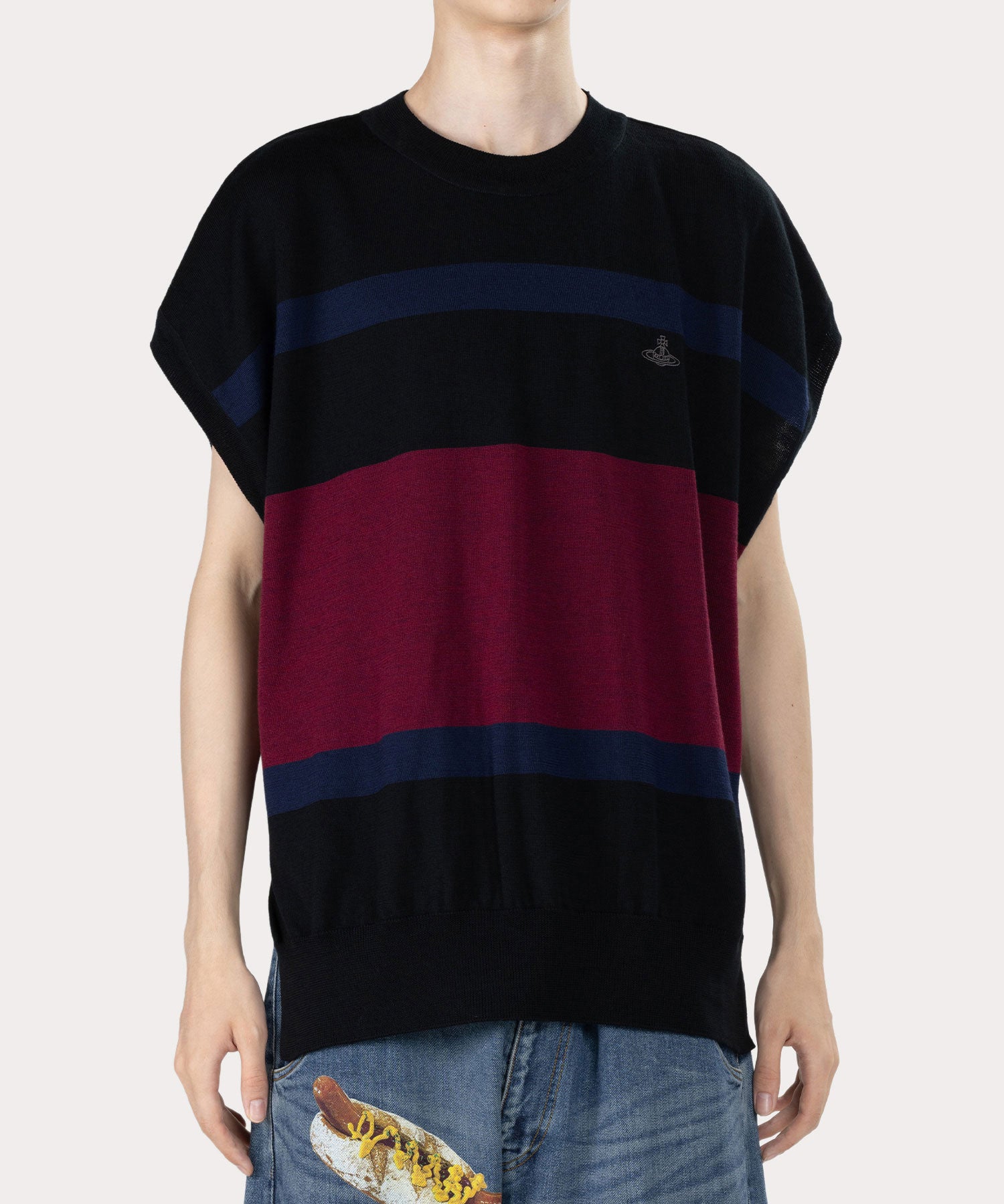 ワンポイントORB リラックスニットベスト(ブラック)（メンズ