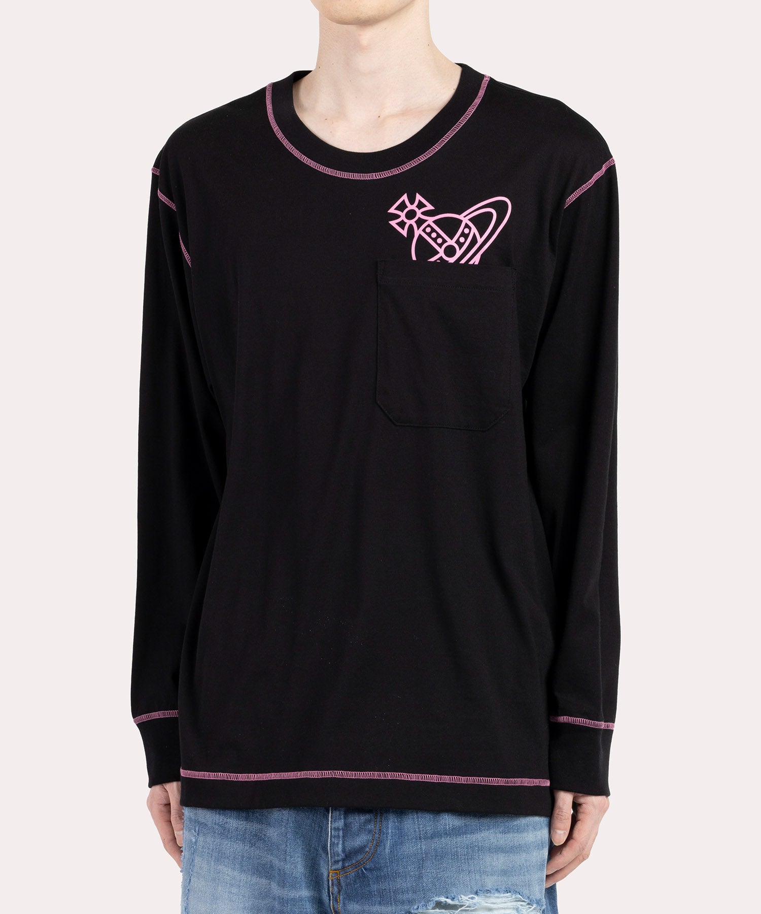 COLOR PEEK ORB POCKET 長袖Tシャツ(ブラック)（メンズ