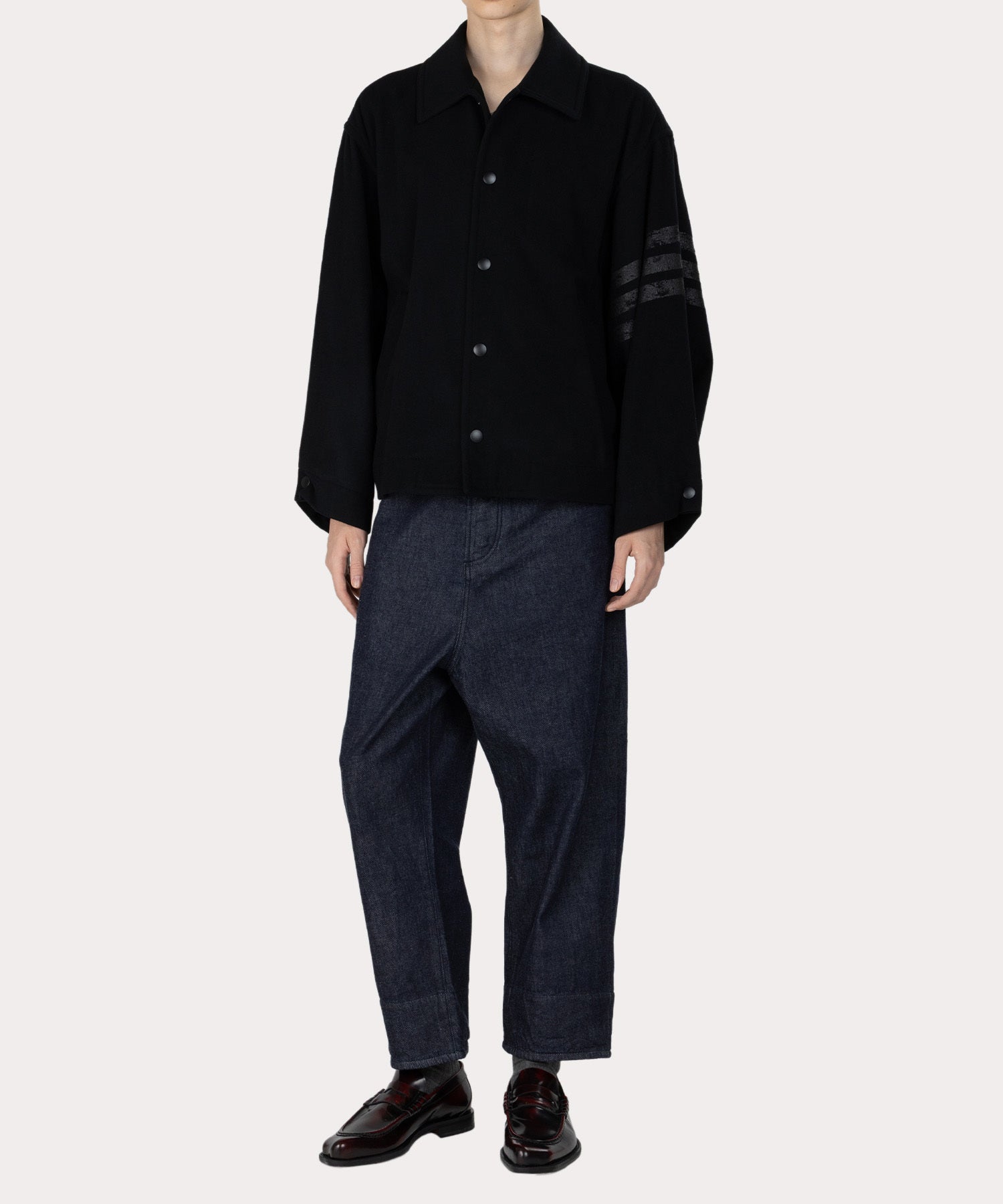 VARSITY ORB&STRIPES コーチジャケット(ブラック)（メンズ