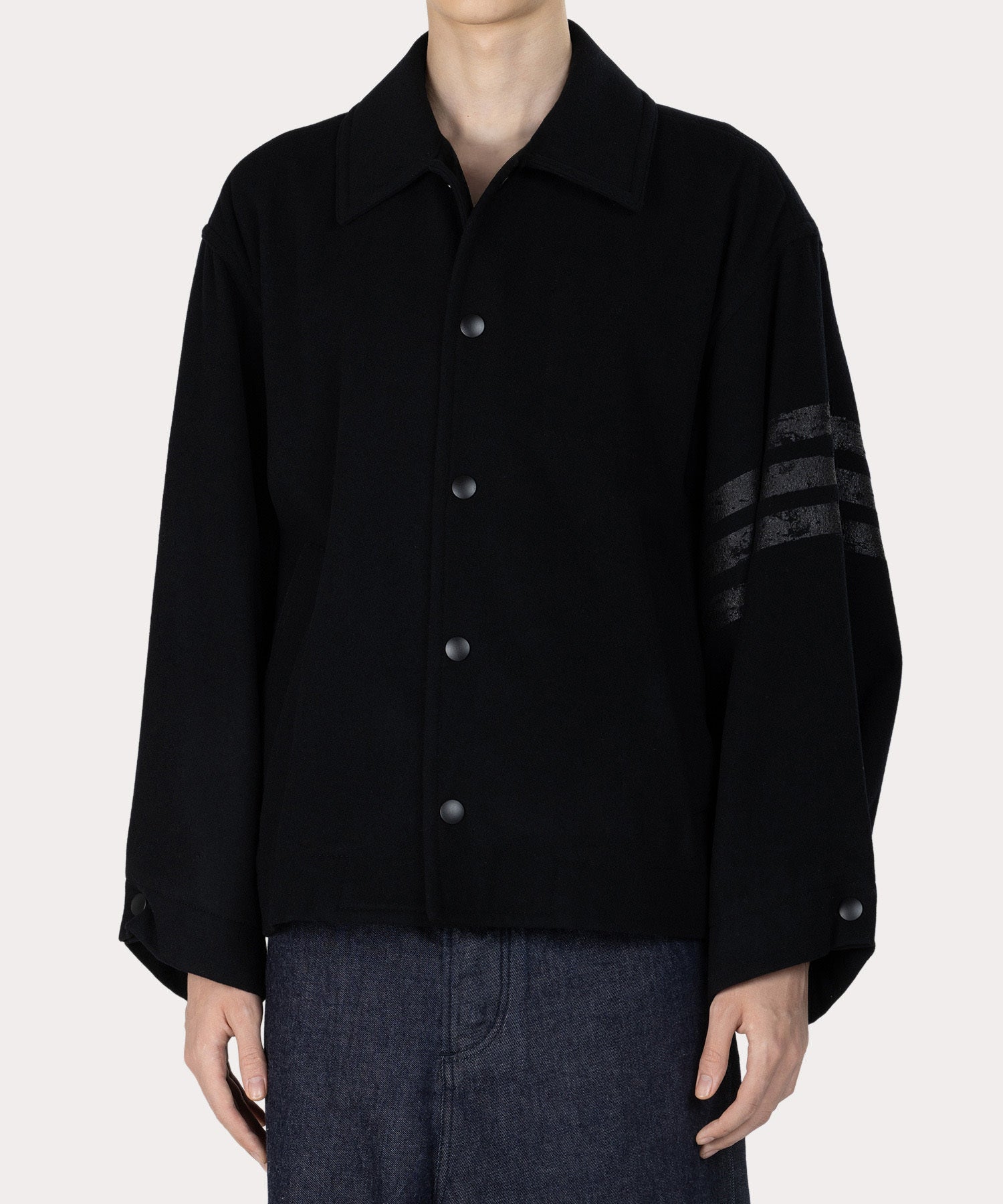 VARSITY ORB&STRIPES コーチジャケット(ブラック)（メンズ