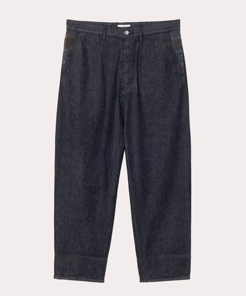 インサイドチェックデニム サムライトラウザー(ブルー)（メンズ