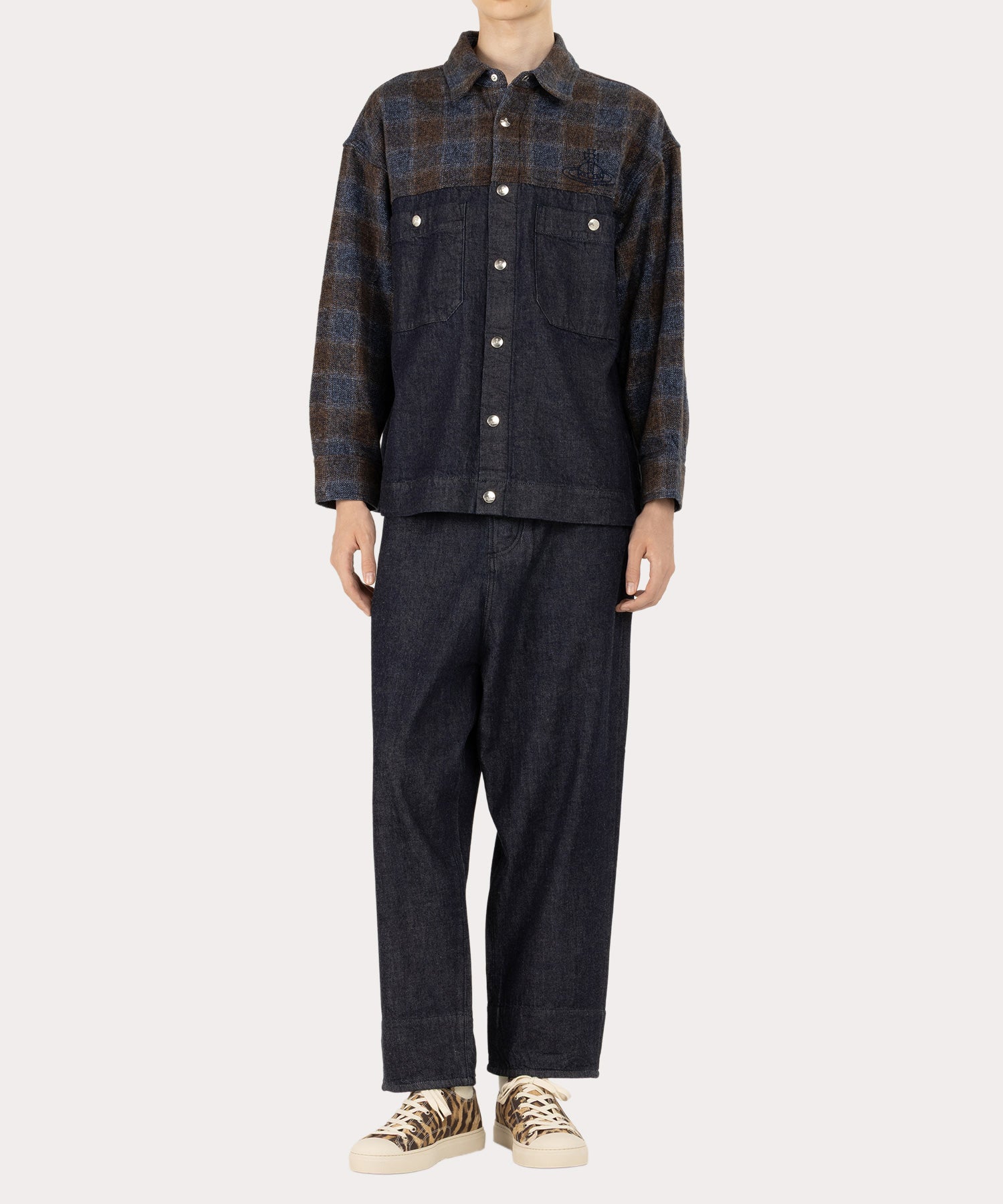 インサイドチェックデニム サムライトラウザー(ブルー)（メンズ