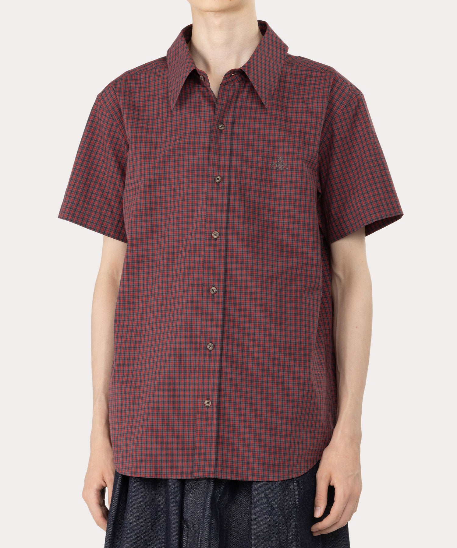 チェック リラックス半袖シャツ(レッド系)（メンズ）（2612852020