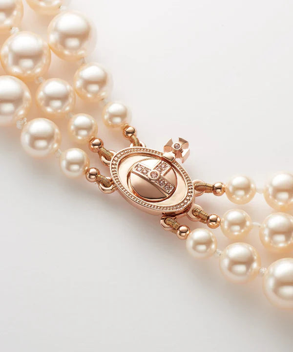 THREE ROW PEARL BAS RELIEF チョーカー(ピンクゴールド)（メンズ