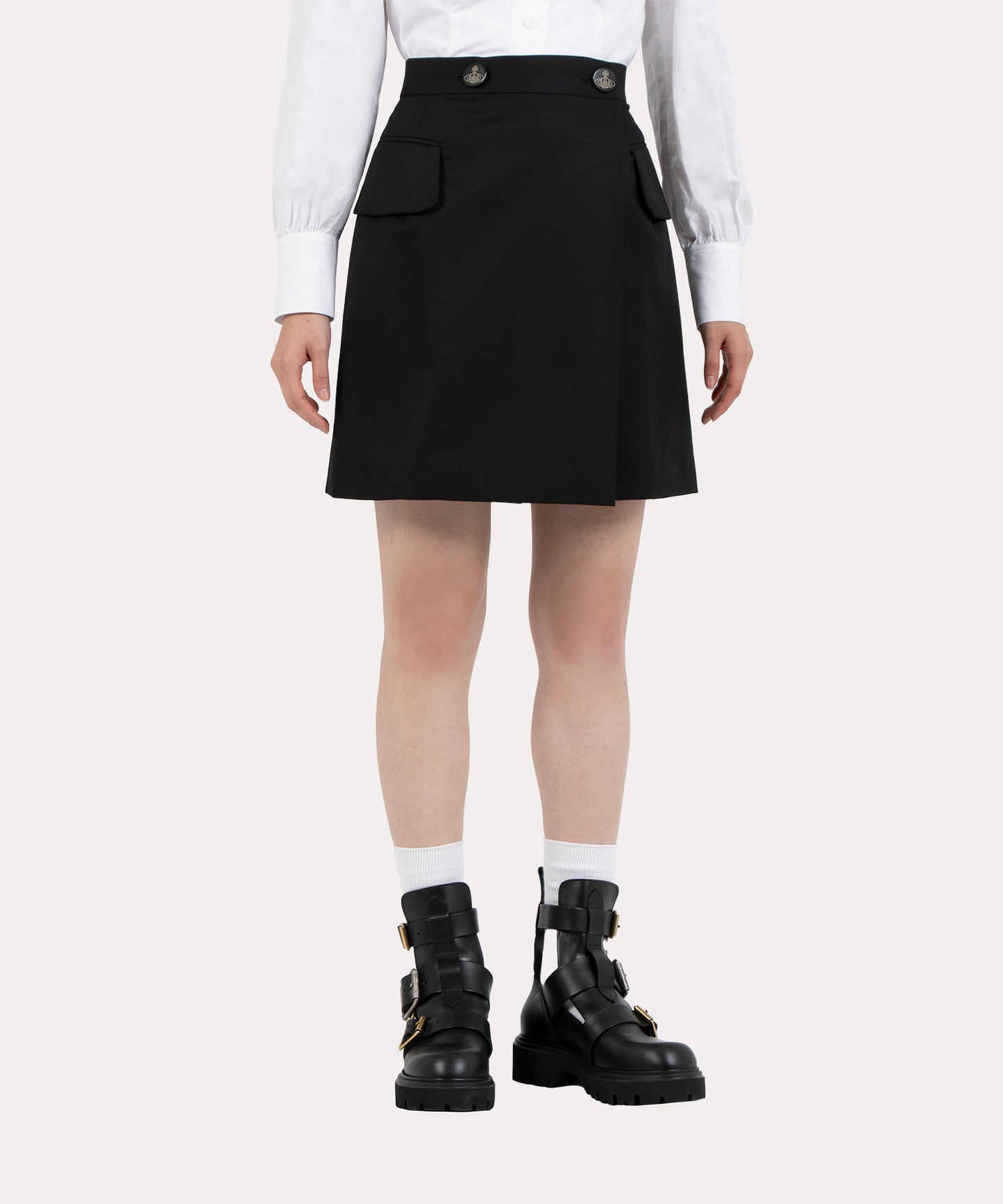 ウールギャバ バックプリーツミニスカート