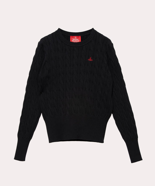 ★ BBX★Vivienne Westwood コットンニットサマーニット コットンケーブル クルーネックトップ(ブラック)（レディース